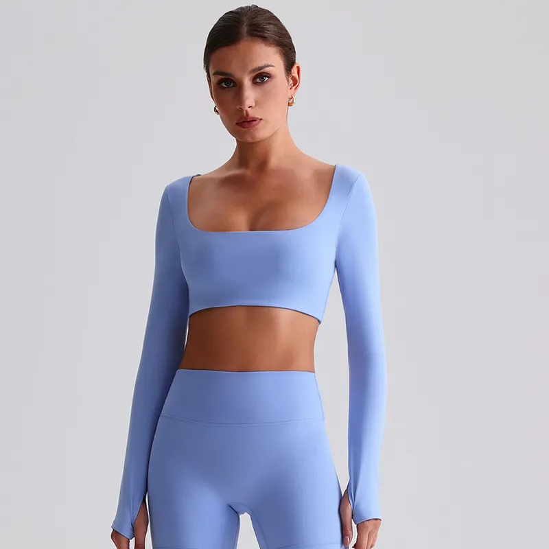 Long Sleeve Yoga Tops​ Square Neck T Shirt Gym Clothing Manufacturers