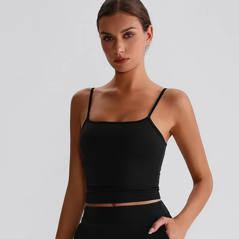 Spaghetti Strap Tank Top with Built in Bra​ Recycled Sportswear Custom Fitness Apparel