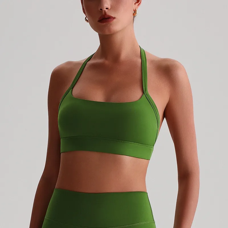 Halter Sports Bra Medium Support Padded Workout Bra Wholesale Fitness Clothing