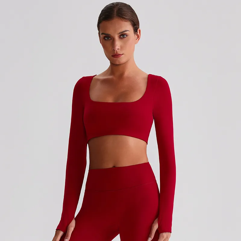 Long Sleeve Yoga Tops​ Square Neck T Shirt Gym Clothing Manufacturers