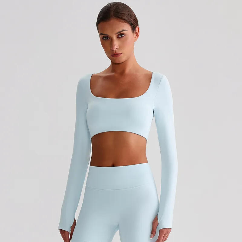 Long Sleeve Yoga Tops​ Square Neck T Shirt Gym Clothing Manufacturers