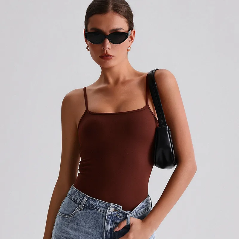 Spaghetti Strap Tank Top with Built in Bra​ Recycled Sportswear Custom Fitness Apparel