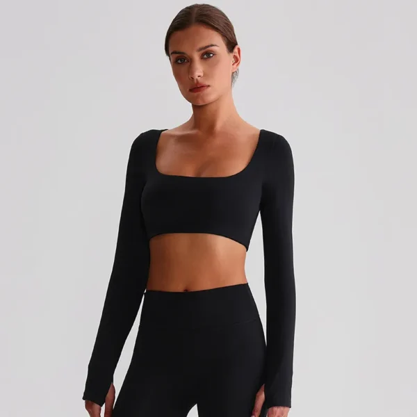 Long Sleeve Yoga Tops​ Square Neck T Shirt Gym Clothing Manufacturers