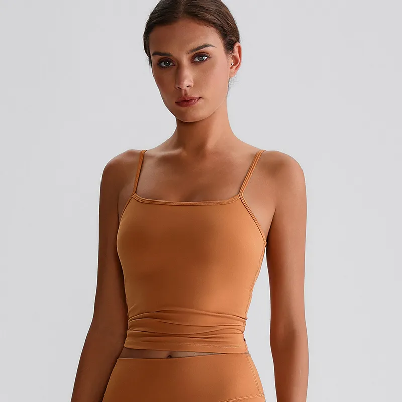 Spaghetti Strap Tank Top with Built in Bra​ Recycled Sportswear Custom Fitness Apparel