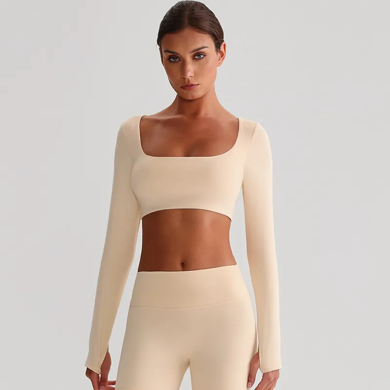 Long Sleeve Yoga Tops​ Square Neck T Shirt Gym Clothing Manufacturers