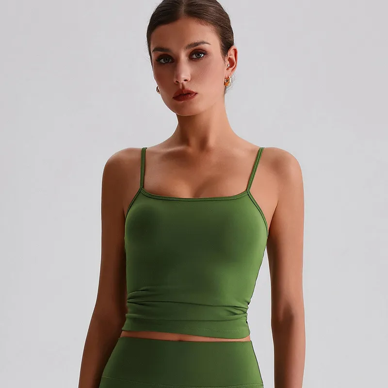 Spaghetti Strap Tank Top with Built in Bra​ Recycled Sportswear Custom Fitness Apparel