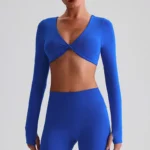 Long Sleeve Workout Crop Top​ Twist Deep V Yoga Top Recycled Sportswear