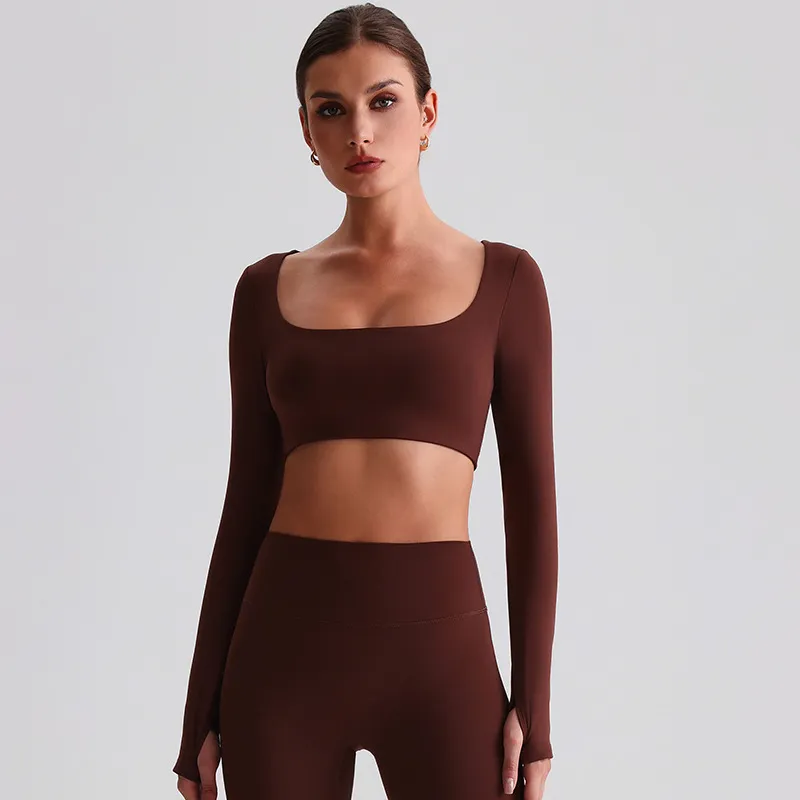 Long Sleeve Yoga Tops​ Square Neck T Shirt Gym Clothing Manufacturers