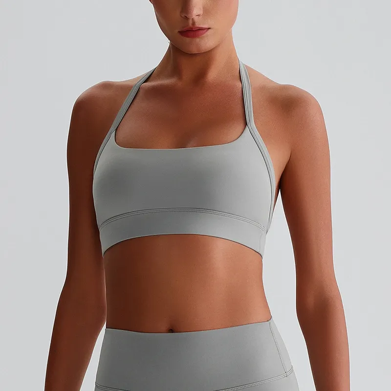 Halter Sports Bra Medium Support Padded Workout Bra Wholesale Fitness Clothing