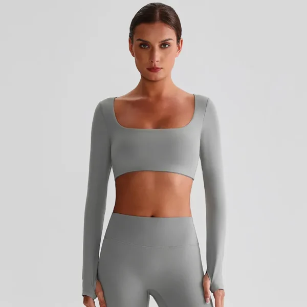 Long Sleeve Yoga Tops​ Square Neck T Shirt Gym Clothing Manufacturers