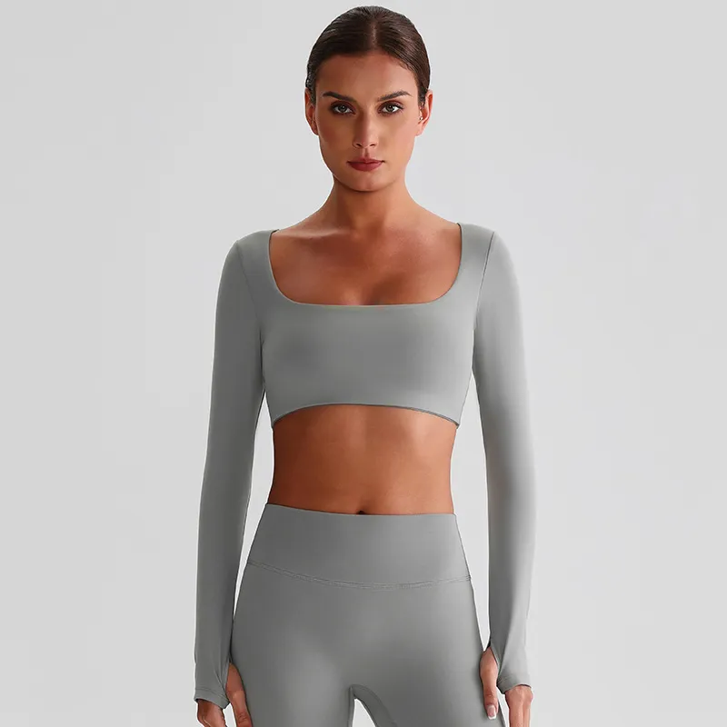 Long Sleeve Yoga Tops​ Square Neck T Shirt Gym Clothing Manufacturers