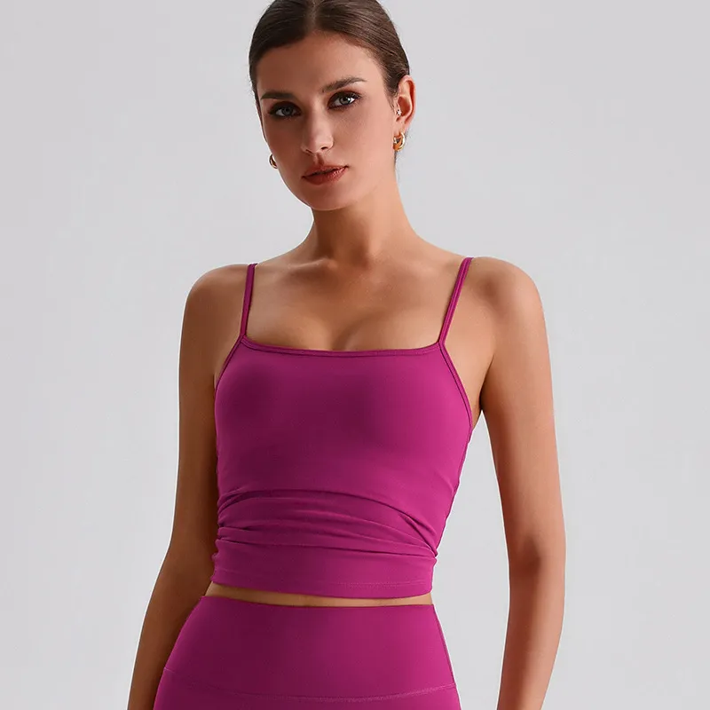 Spaghetti Strap Tank Top with Built in Bra​ Recycled Sportswear Custom Fitness Apparel