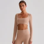 Long Sleeve Yoga Tops​ Square Neck T Shirt Gym Clothing Manufacturers
