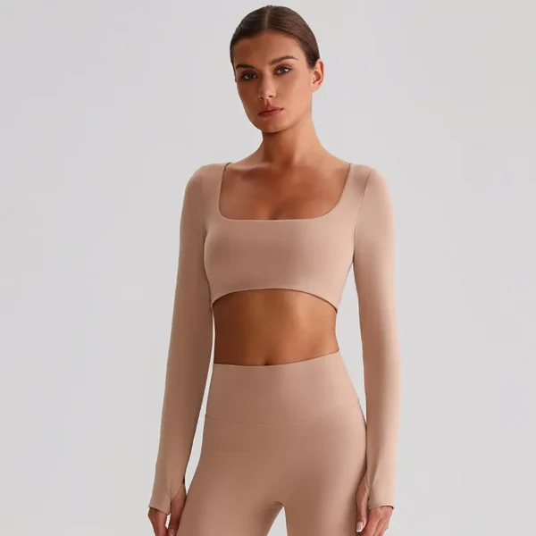 Long Sleeve Yoga Tops​ Square Neck T Shirt Gym Clothing Manufacturers