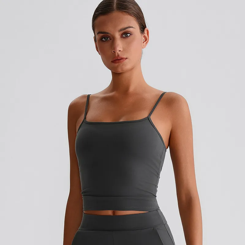 Spaghetti Strap Tank Top with Built in Bra​ Recycled Sportswear Custom Fitness Apparel