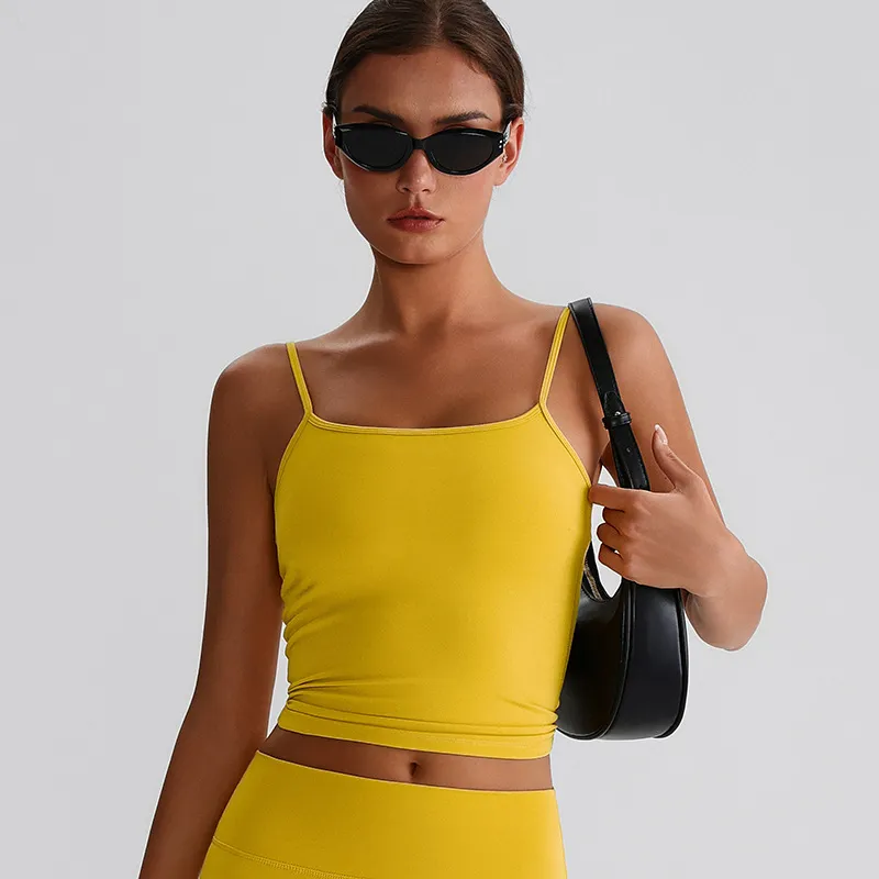 Spaghetti Strap Tank Top with Built in Bra​ Recycled Sportswear Custom Fitness Apparel