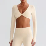 Long Sleeve Workout Crop Top​ Twist Deep V Yoga Top Recycled Sportswear