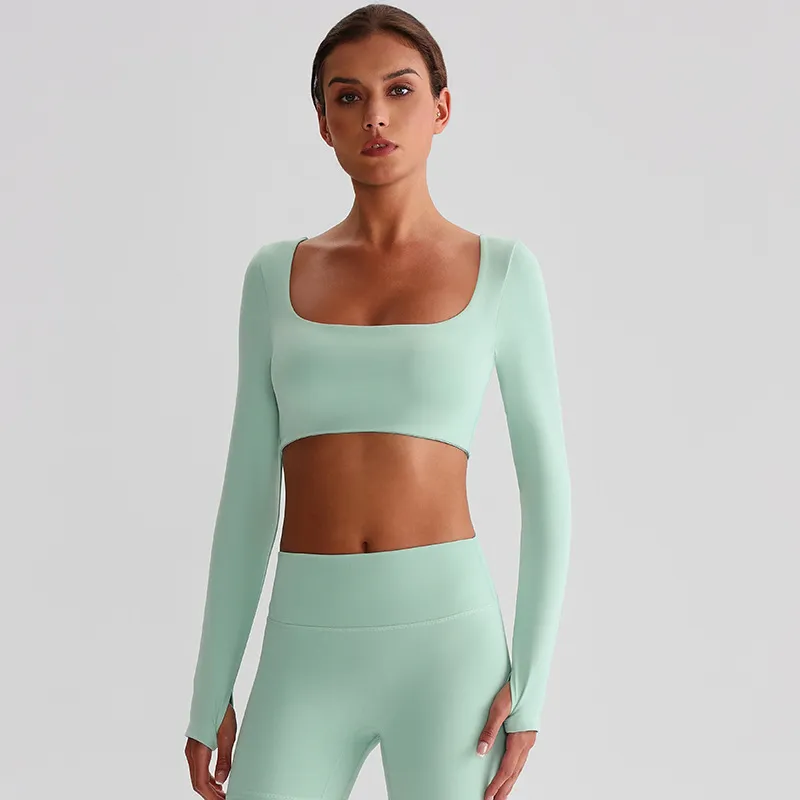 Long Sleeve Yoga Tops​ Square Neck T Shirt Gym Clothing Manufacturers