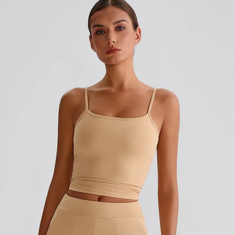 Spaghetti Strap Tank Top with Built in Bra​ Recycled Sportswear Custom Fitness Apparel