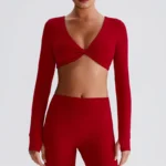 Long Sleeve Workout Crop Top​ Twist Deep V Yoga Top Recycled Sportswear