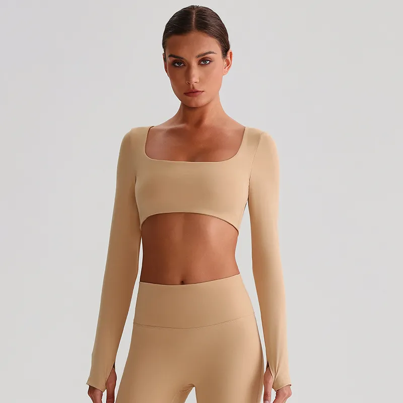 Long Sleeve Yoga Tops​ Square Neck T Shirt Gym Clothing Manufacturers