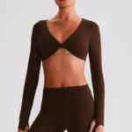 Long Sleeve Workout Crop Top​ Twist Deep V Yoga Top Recycled Sportswear