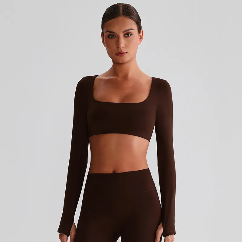 Long Sleeve Yoga Tops​ Square Neck T Shirt Gym Clothing Manufacturers