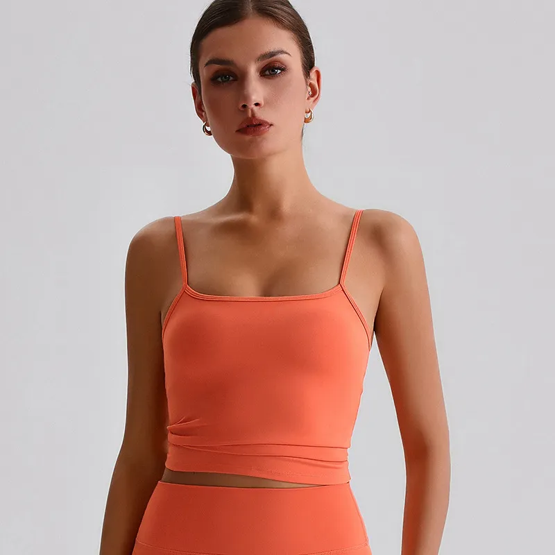 Spaghetti Strap Tank Top with Built in Bra​ Recycled Sportswear Custom Fitness Apparel