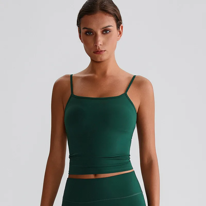 Spaghetti Strap Tank Top with Built in Bra​ Recycled Sportswear Custom Fitness Apparel