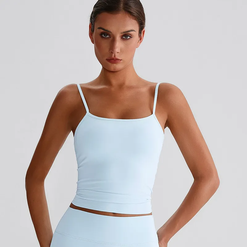 Spaghetti Strap Tank Top with Built in Bra​ Recycled Sportswear Custom Fitness Apparel