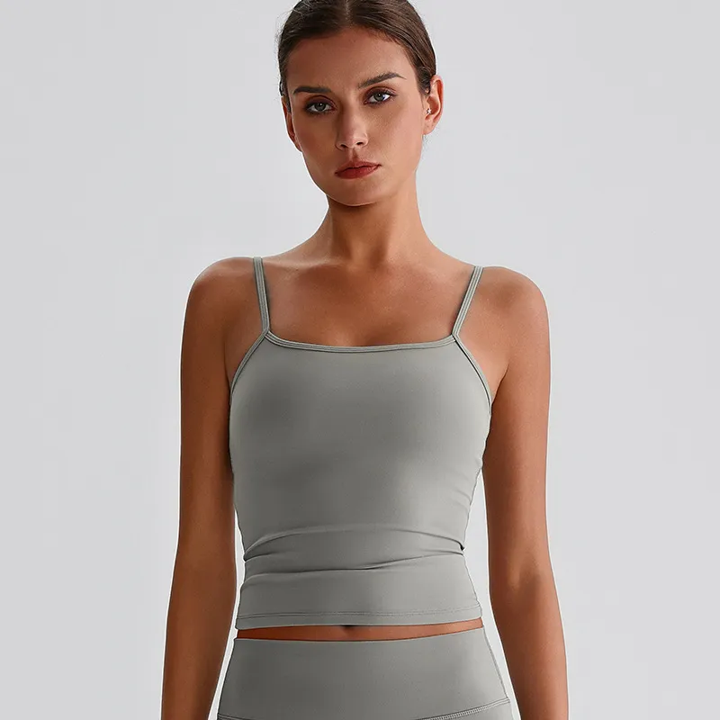 Spaghetti Strap Tank Top with Built in Bra​ Recycled Sportswear Custom Fitness Apparel