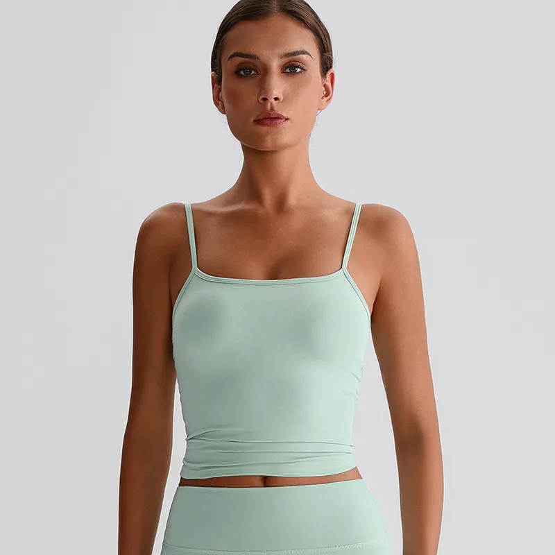 Spaghetti Strap Tank Top with Built in Bra​ Recycled Sportswear Custom Fitness Apparel