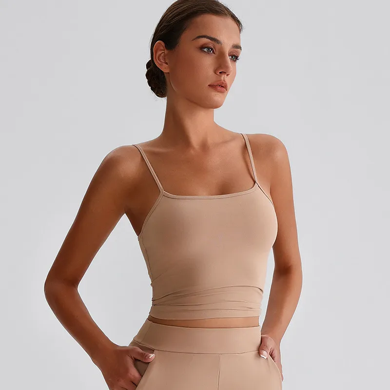 Spaghetti Strap Tank Top with Built in Bra​ Recycled Sportswear Custom Fitness Apparel