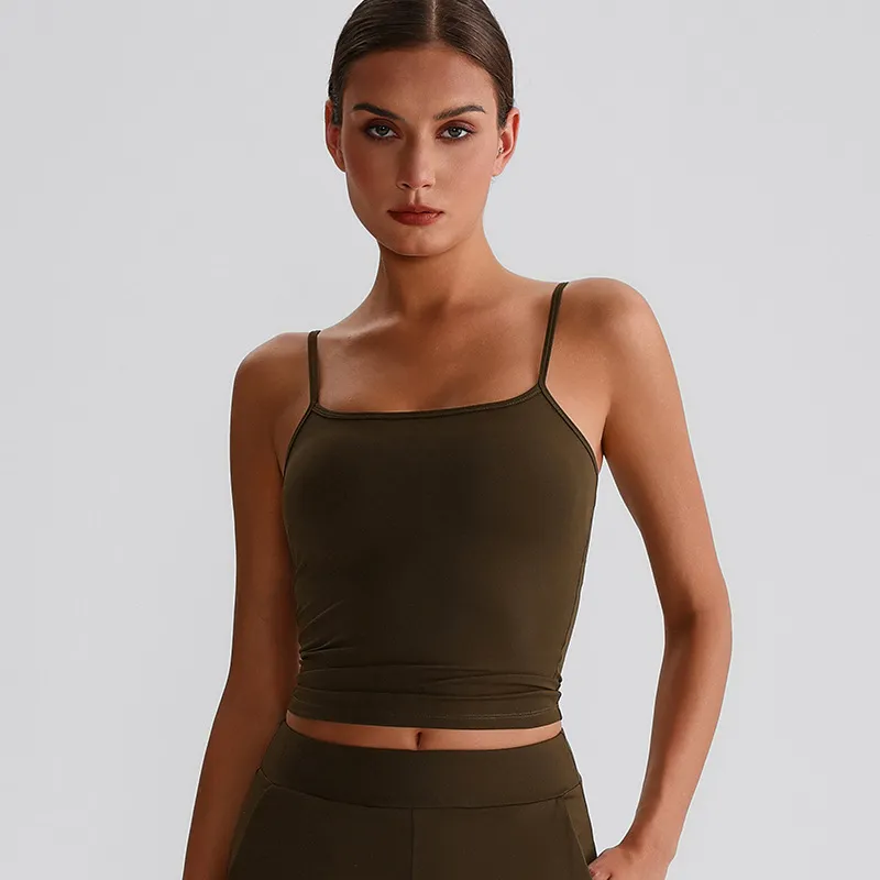 Spaghetti Strap Tank Top with Built in Bra​ Recycled Sportswear Custom Fitness Apparel