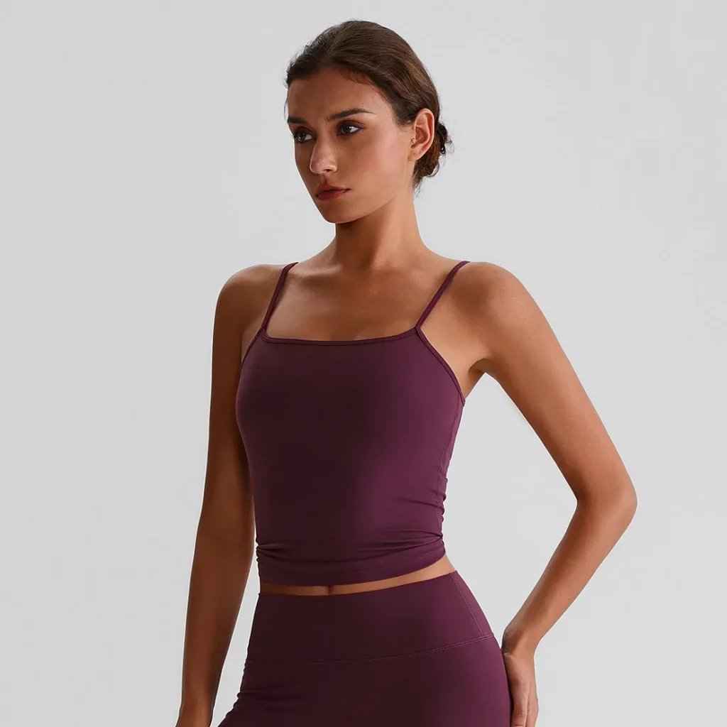 Spaghetti Strap Tank Top with Built in Bra​ Recycled Sportswear Custom Fitness Apparel