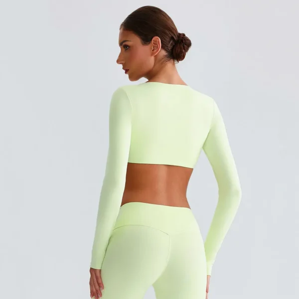 Long Sleeve Workout Crop Top​ Twist Deep V Yoga Top Recycled Sportswear