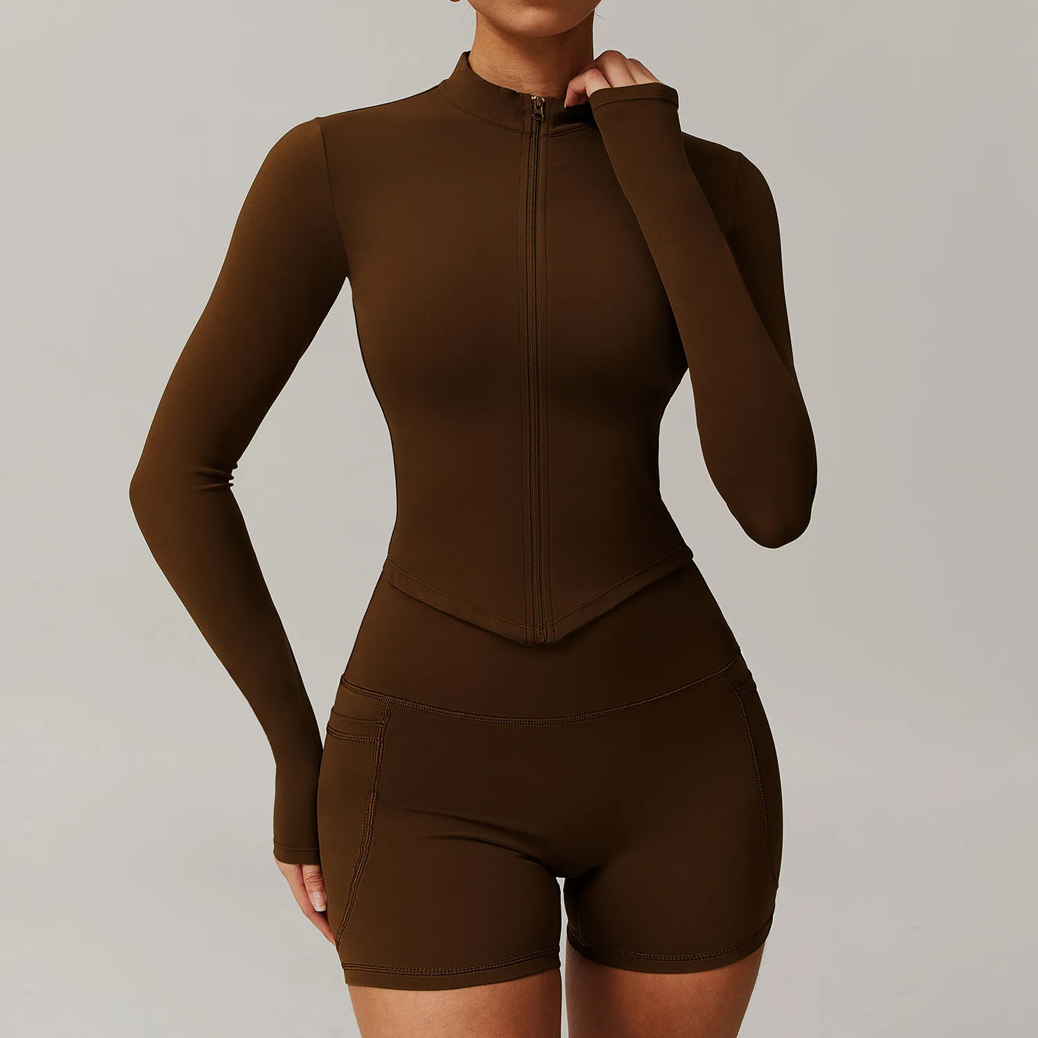 Tight Zip Up Jacket​ Lightweight Long Sleeve Yoga Tops​ Private Label Activewear