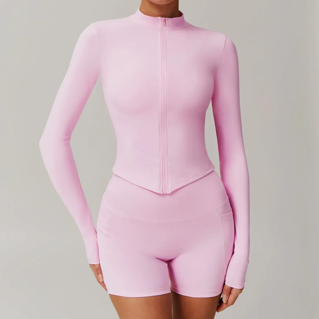 Tight Zip Up Jacket​ Lightweight Long Sleeve Yoga Tops​ Private Label Activewear
