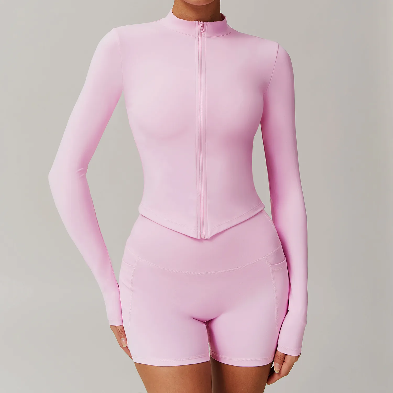 Tight Zip Up Jacket​ Lightweight Long Sleeve Yoga Tops​ Private Label Activewear