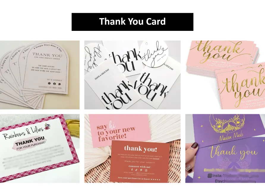 Custom thankyou card in jia sportswear manufacturer