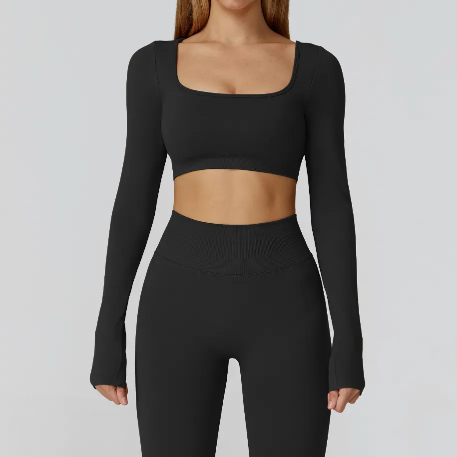 Seamless Long Sleeve Yoga Tops ​Wholesale Gym Clothes Private Label Fitness Apparel Manufacturers