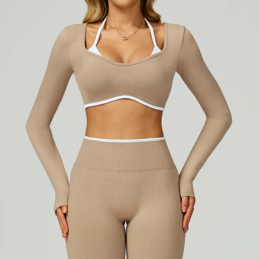 Seamless Workout Clothes Long Sleeve Yoga Tops​ Sports Apparel Manufacturers White Label Activewear