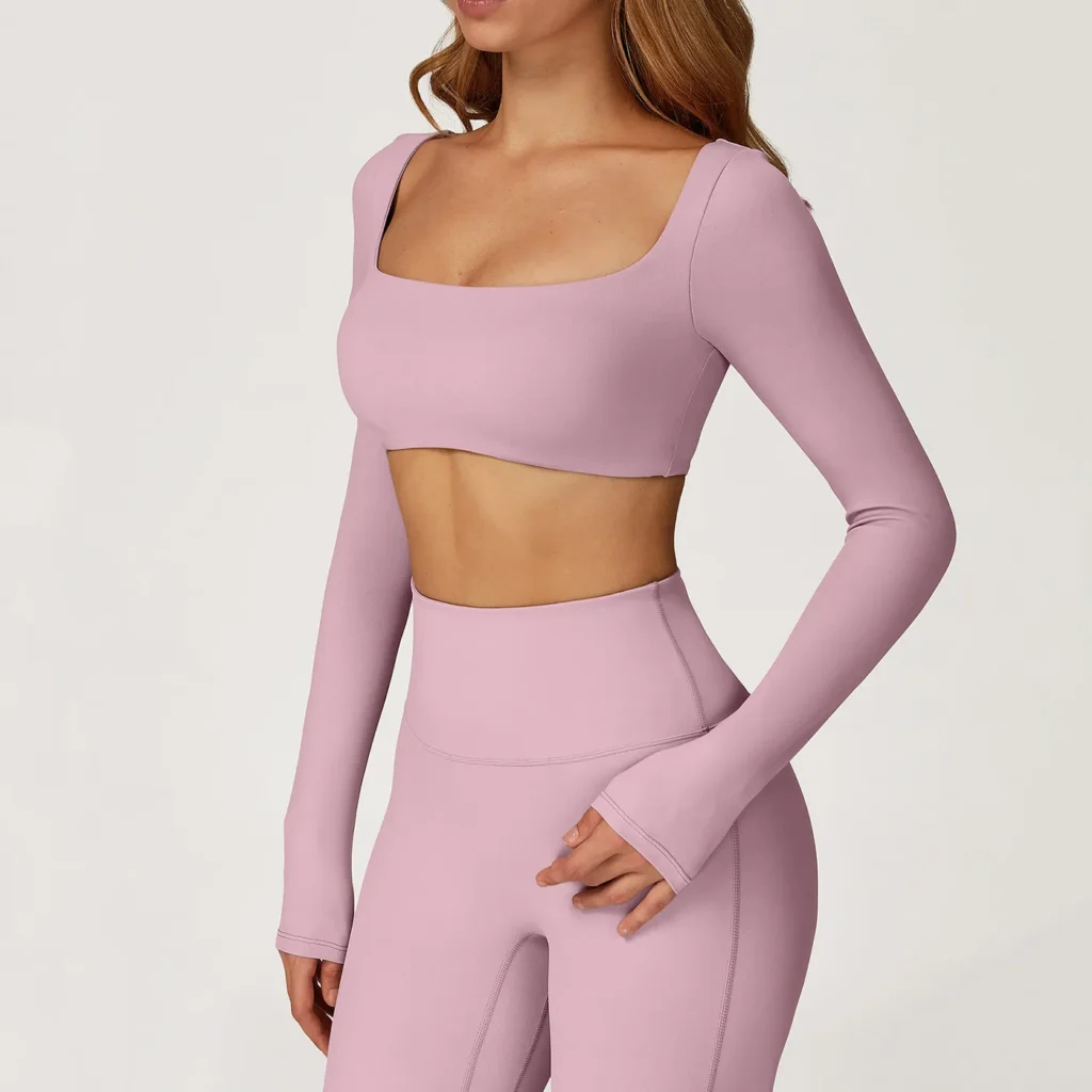 Square Neck Long Sleeve Yoga Top Gym Wear Wholesale Workout Clothing Manufacturers