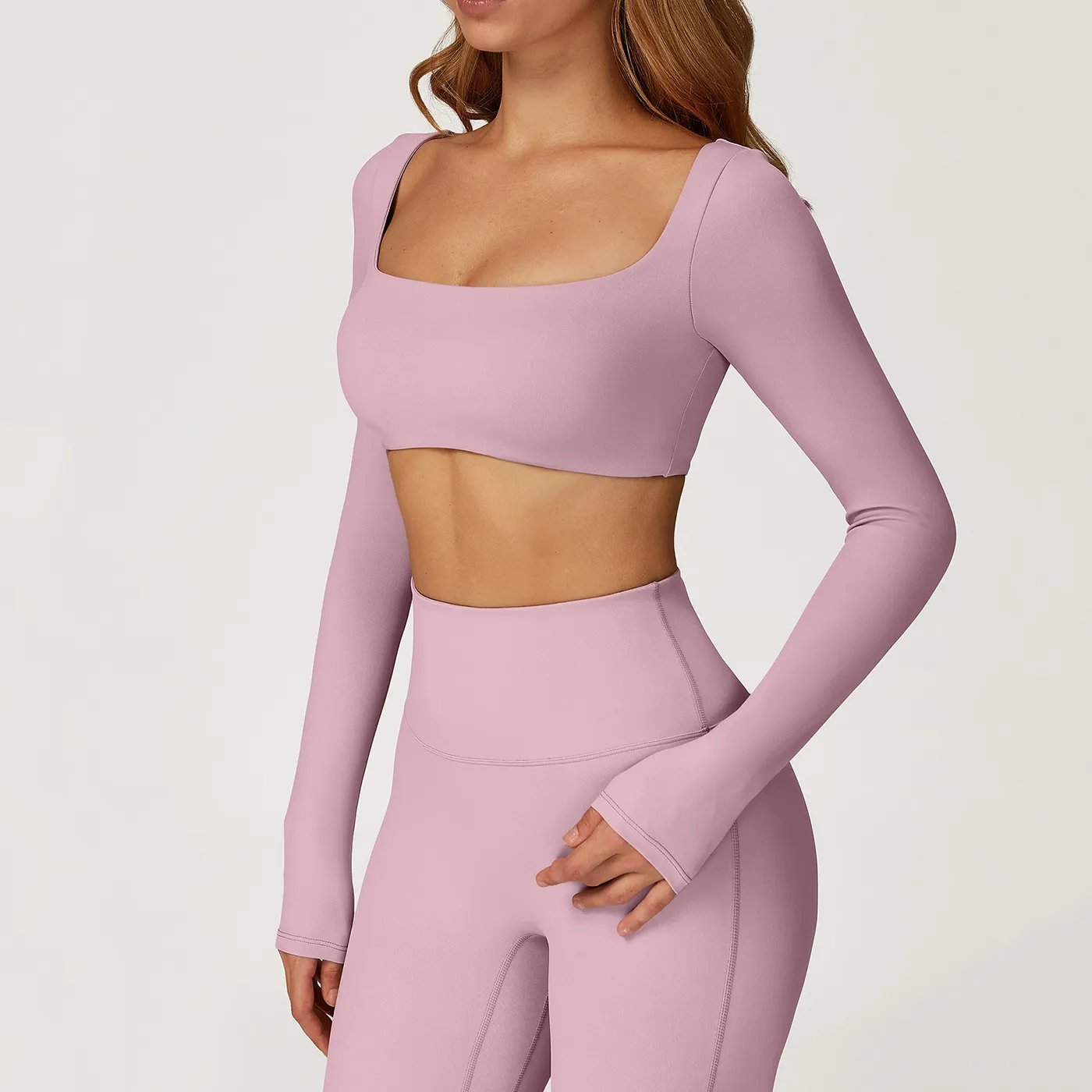 Square Neck Long Sleeve Yoga Top Gym Wear Wholesale Workout Clothing Manufacturers
