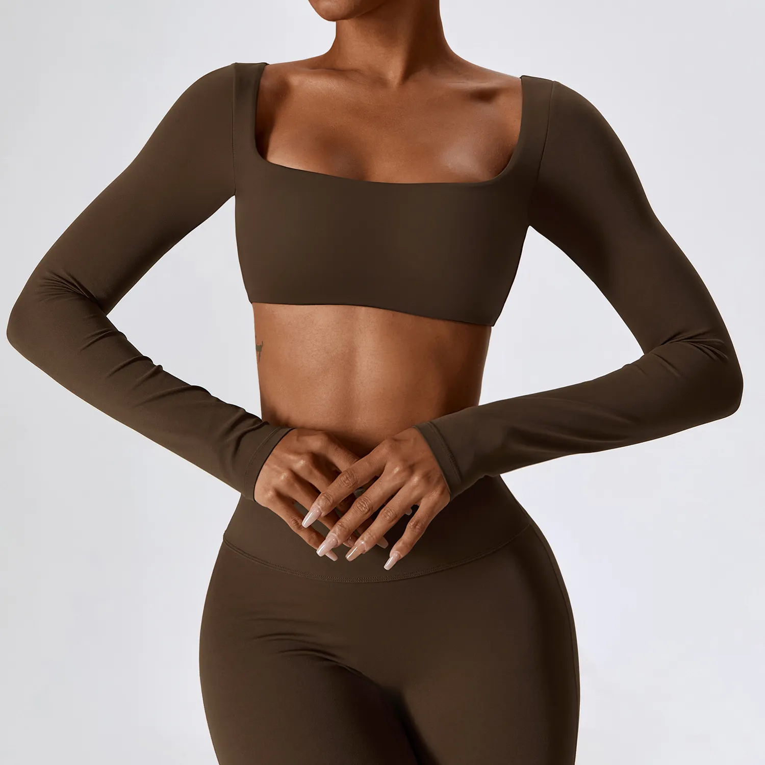 Square Neck Long Sleeve Yoga Top Gym Wear Wholesale Workout Clothing Manufacturers
