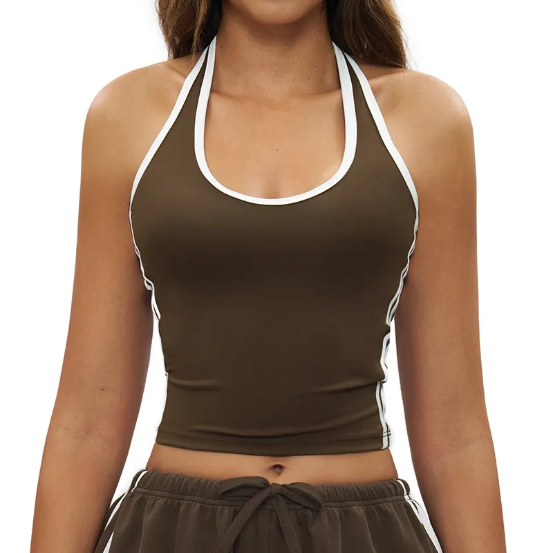 Halter Neck Yoga Tank Top Slim Fit Workout Shirt for Women Custom Sportswear Manufacturer