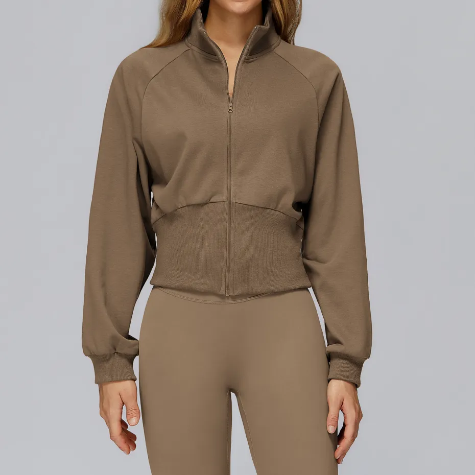 Athletic Wear Manufacturer Women's Stand Collar Zip-Up Fitness Jacket Wholesale Activewear Sets