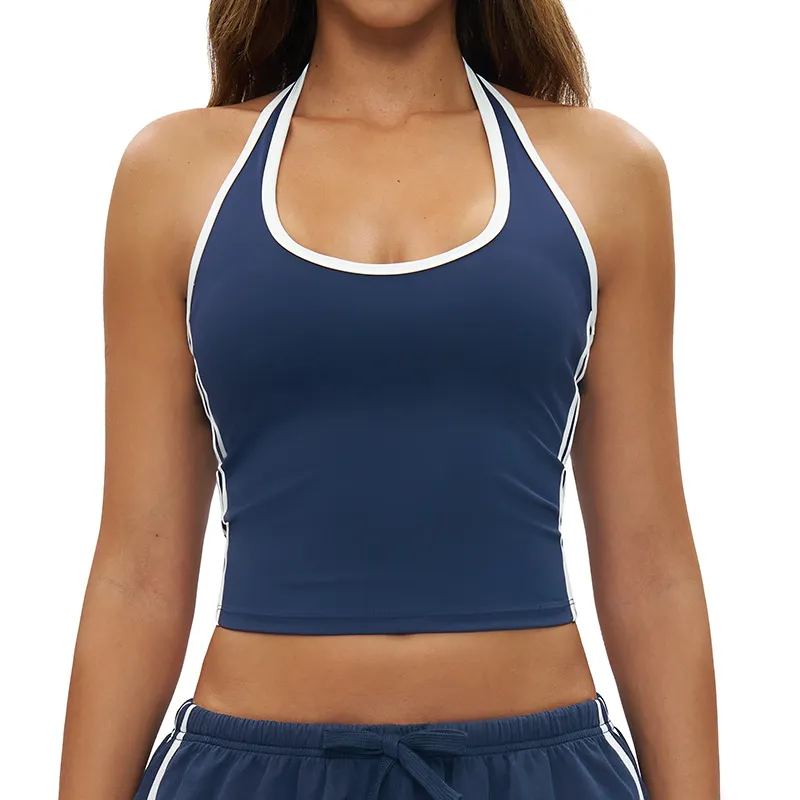 Halter Neck Yoga Tank Top Slim Fit Workout Shirt for Women Custom Sportswear Manufacturer