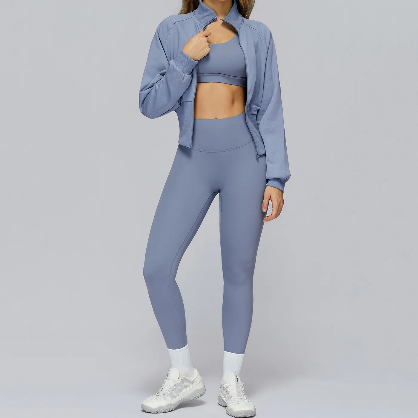 Athletic Wear Manufacturer Women's Stand Collar Zip-Up Fitness Jacket Wholesale Activewear Sets