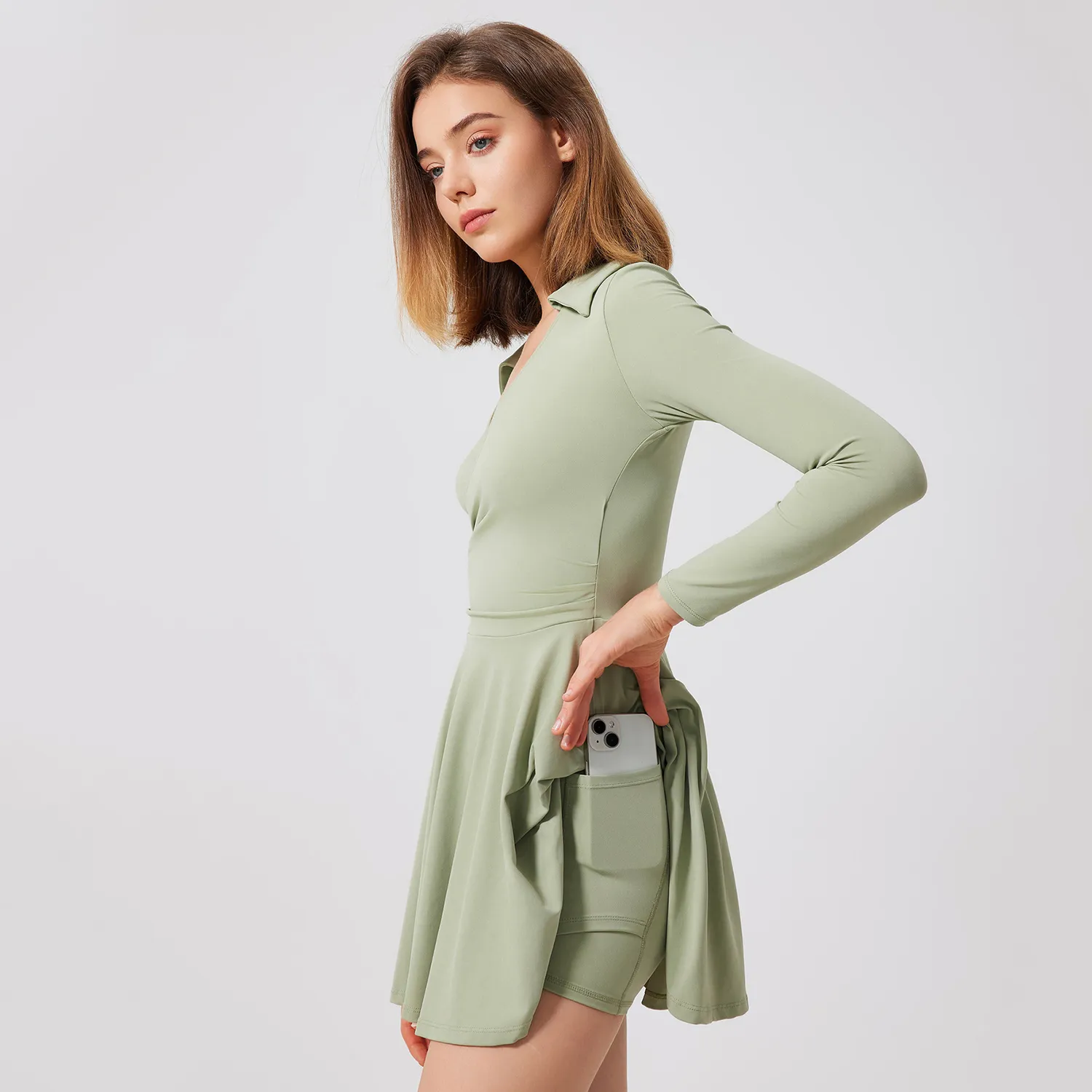 Tennis Skirt Outfits​ Long-Sleeve Golf Dress with Lining Shorts Custom Workout Wear Sports Clothing Suppliers